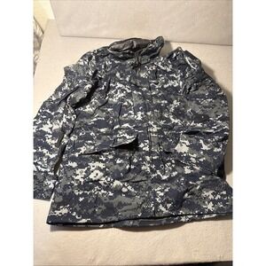 US Navy NWU‎ Men's Parka Jacket Blue Camo Waterproof Hooded Small Short No Liner